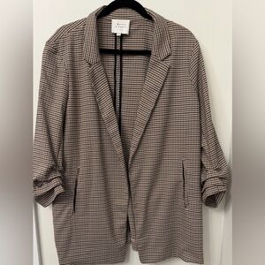 Maison D’Amelie Checkered Blazer Ruched Sleeves Pockets Size XL